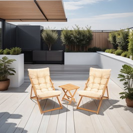 Hanah Home Conjunto de mesa y sillas de jardín My005, Madera de haya, Marrón y Crema